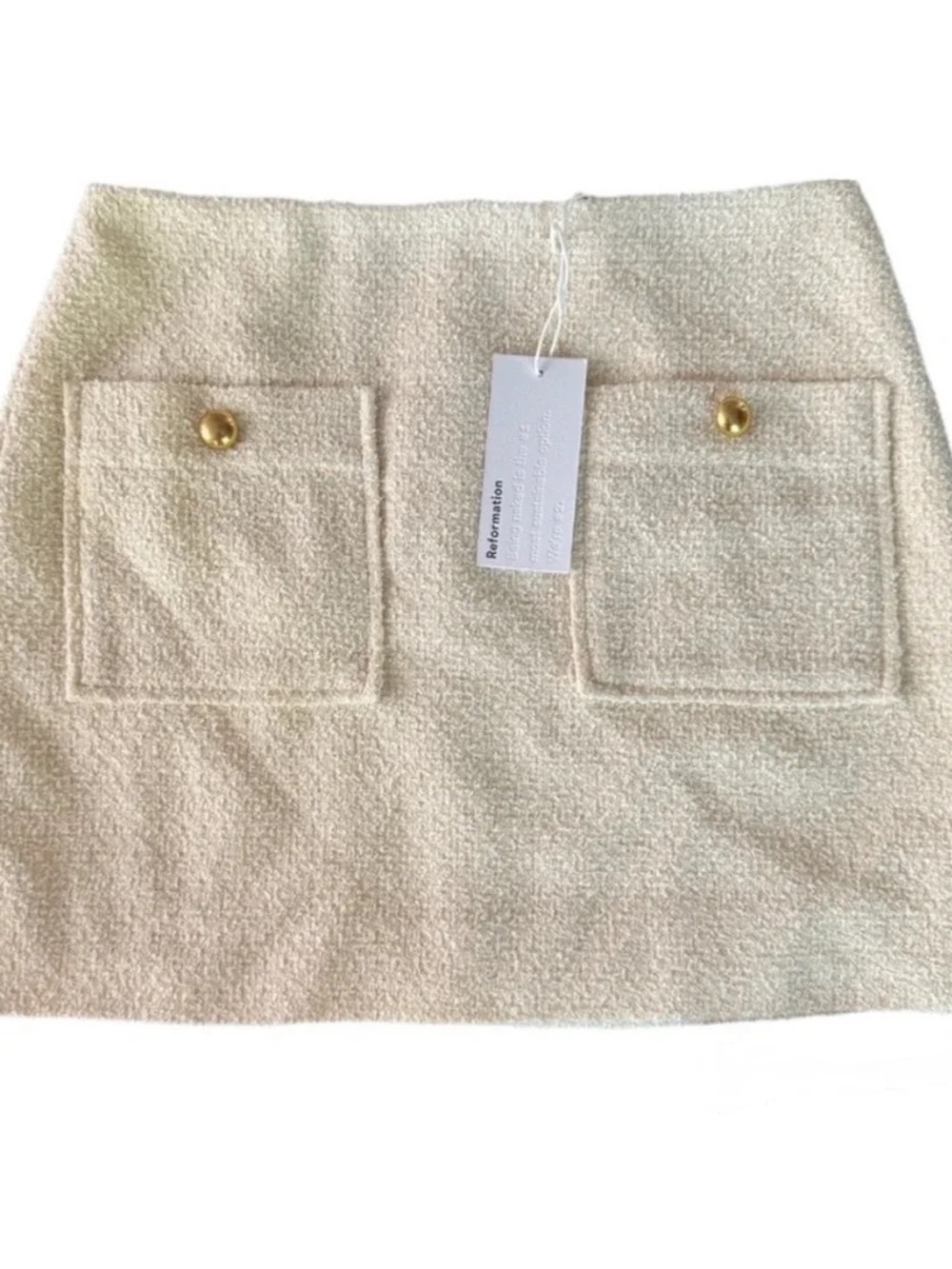 Reformation Cream Tweed Mini Skirt with Gold Buttons